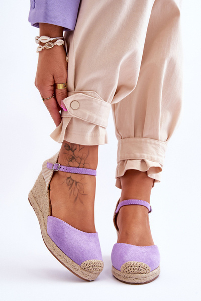 Suede Espadrilky sandály na klínu fialove Cammer