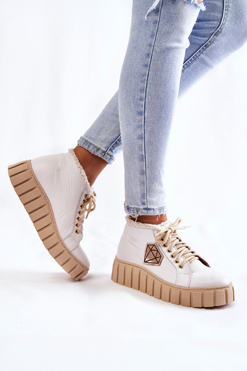 Kožené sportovní boty vázané bílé Lewski Shoes 3252 / N