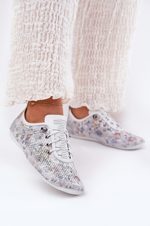 Dámske Kožené Poltopánky Z Prírodnej Kože Vzorované Artiker 56C2688 Biele