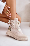 Dámské botky na platformě s ozdobným šněrováním leopardí světle béžové Edidda