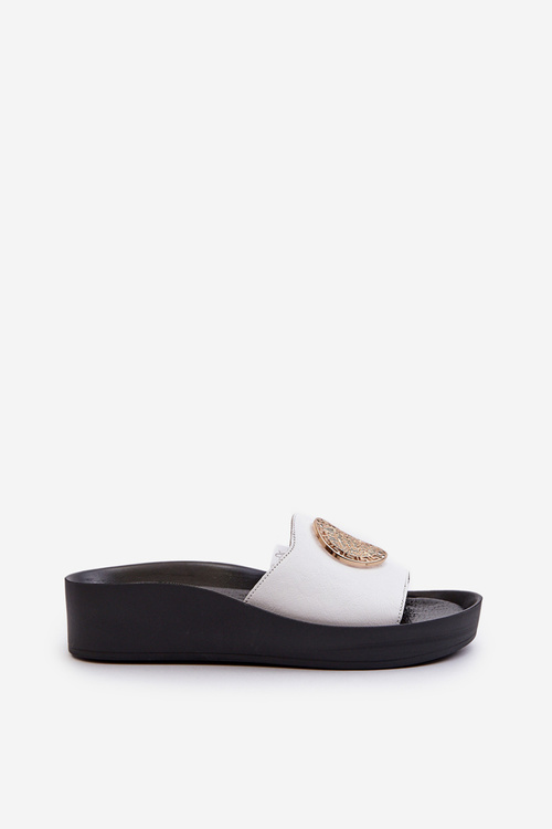 Zazoo 2920 Kožené Dámske Sandále Na Klinu S Zlatým Detailom Biele Zazoo 2920
