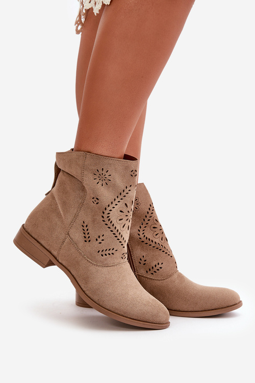 Dámske Čižmy Na Zips S Ozdobným Detailom Eko Semišové Béžové Lerioria