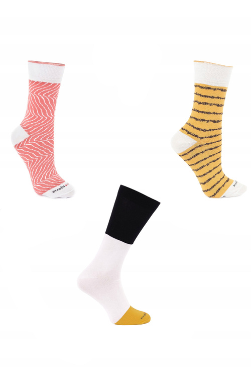 Duhové Ponožky Sushi 3 páry Tamago Maki tuřín losos