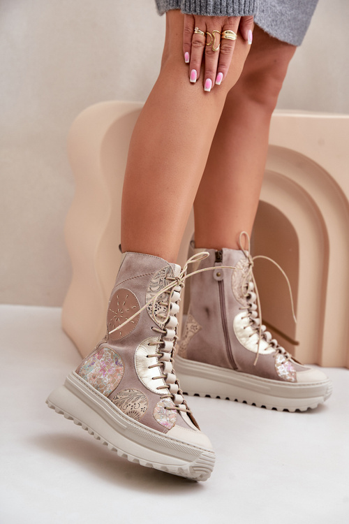 Kožené Semišové Boty Na Platformě Zateplené Maciejka 06565-04 Béžové