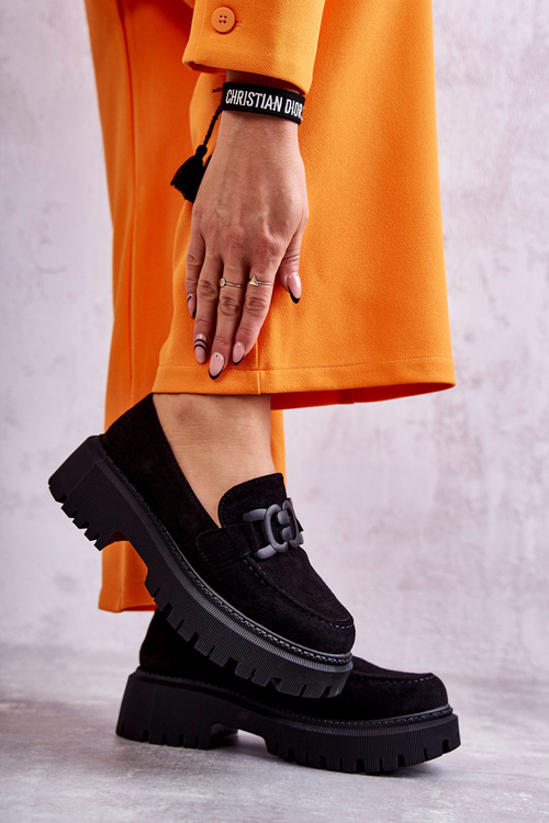 Dámské semišové semišové mokasíny se zdobením černe Leeza