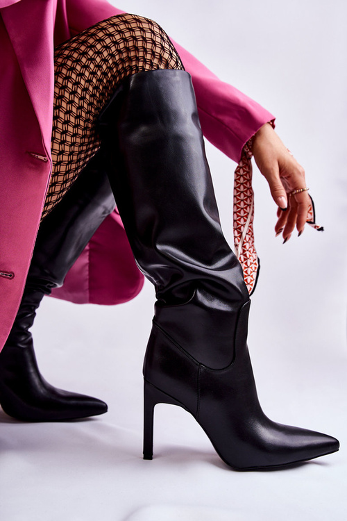 Kožené Holínky Na Jehlové Podpatky Černé Rissa