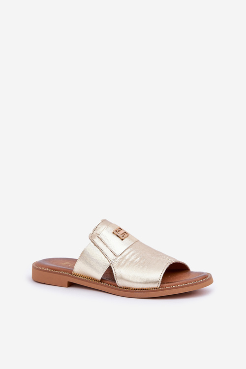 Elegantné Šľapky Z Prírodnej Kože Na Ploškom Opätku Zazoo 40423 Zlaté