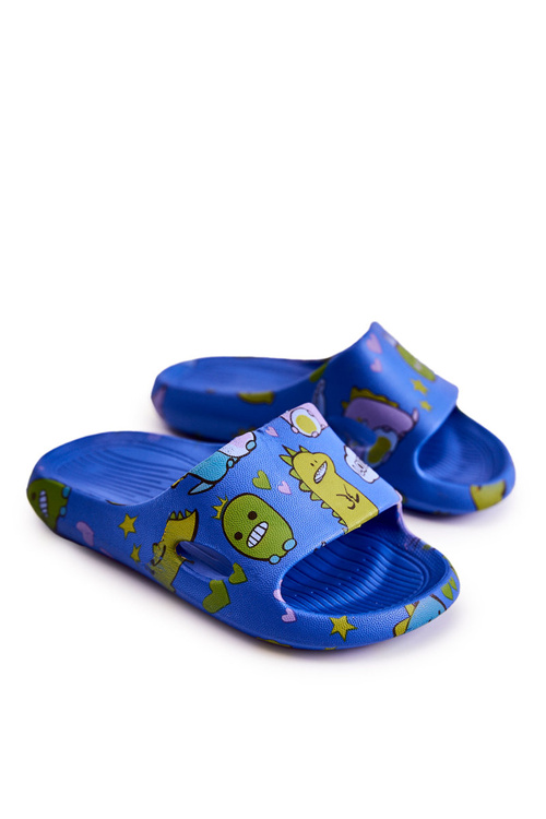 Ľahké detské flip -flops modré astro dinosaury