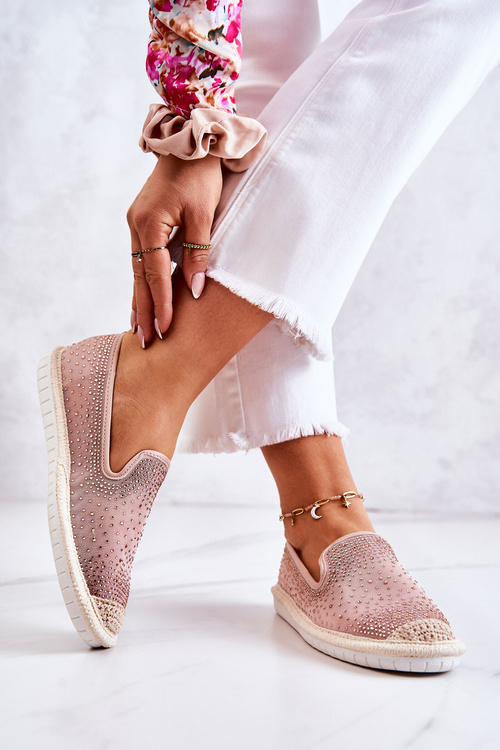 Dámské látkové espadrilky s kubickými zirkony růžový Deimos