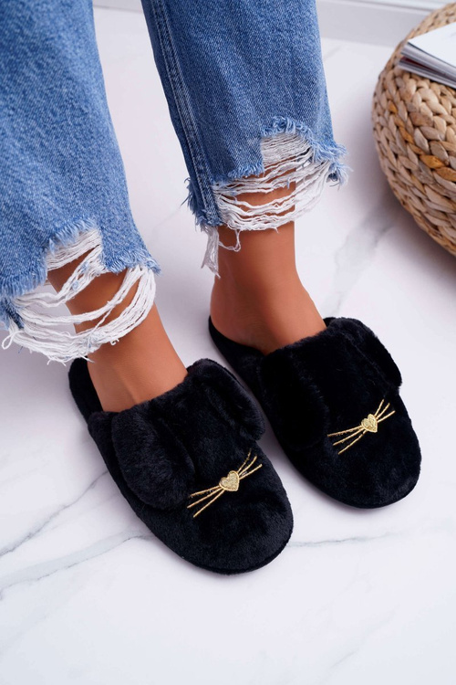 Dámské pantofle s Kožešinou a Ušima Černé Semmi