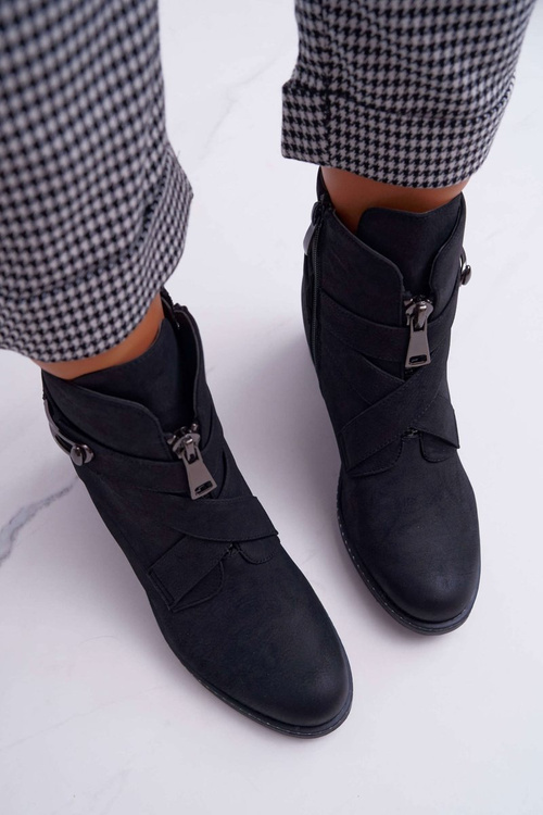 Dámské Kotníkové Boty Na Podpatku Semišové černé Brave