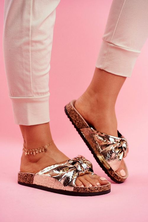 Ženské žabky s veľkým zlatým krásnym lukom