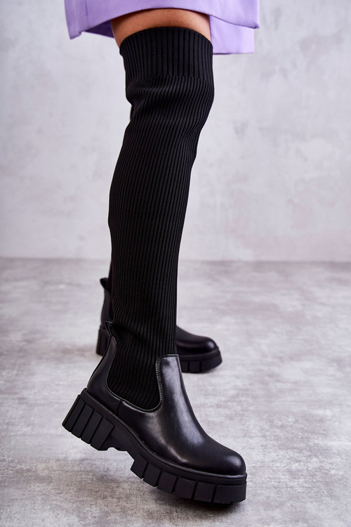 Vysoké dámske topánky nad kolenným čiernym Austinom