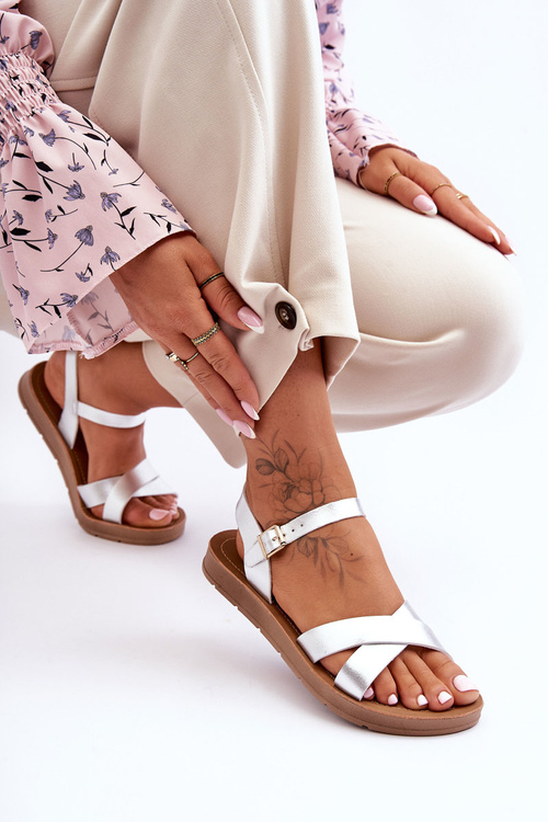 Klasické kožené sandále strieborné talismma