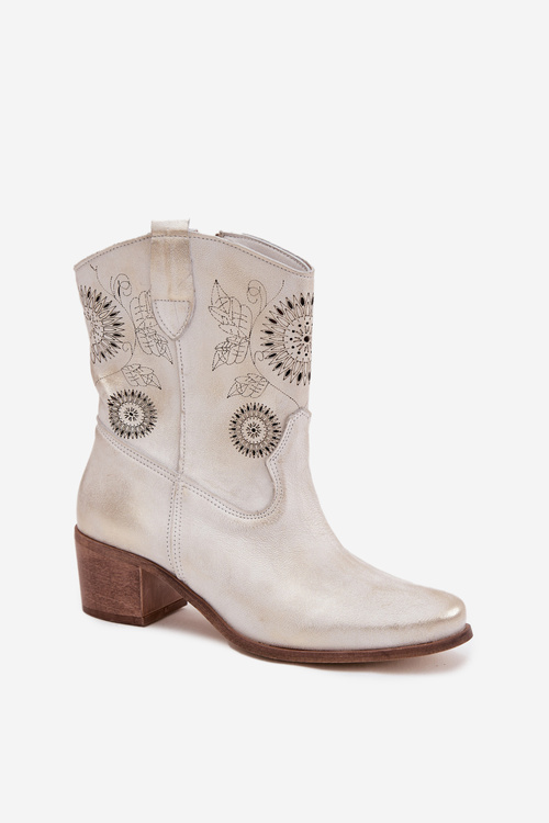 semišové kožené dámské boty s otvory na podpatku Zazoo 3844 zlaté včerněné