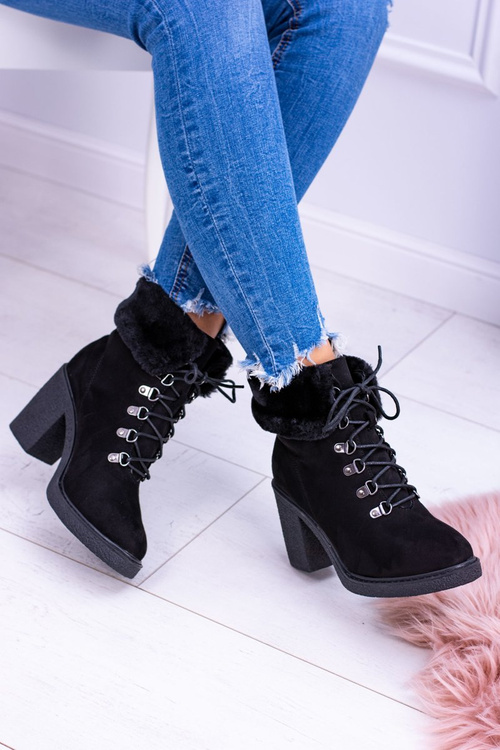 Černé dámské kotníkové boty s kožešiny Influence