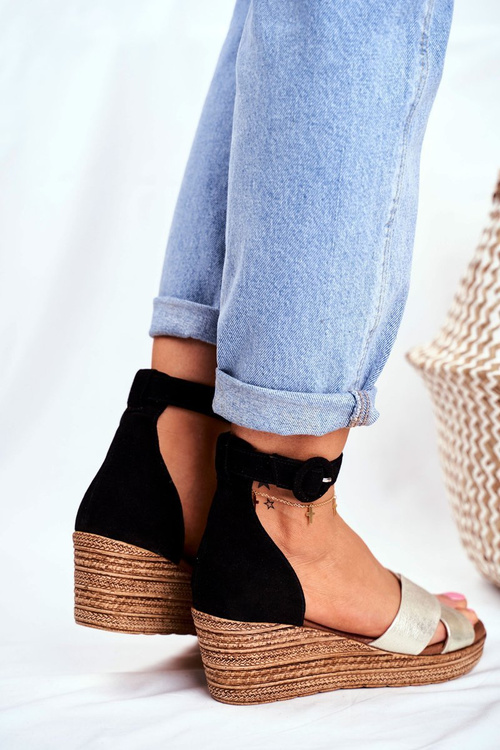 Semišové Sandály Na Klínu Maciejka 04565-25 Černé