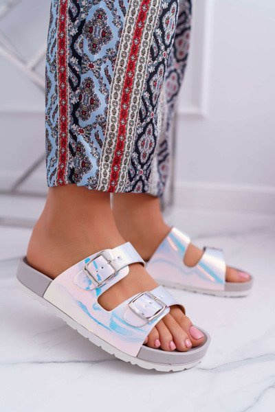 Dámske šedé profilované opalescentné papuče astramos