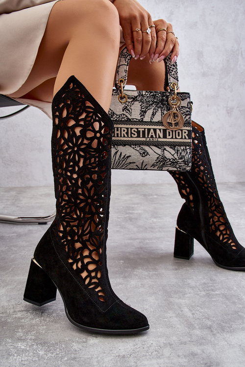 Suede Openwork Boots Lewski Shoes 3234 Čierna