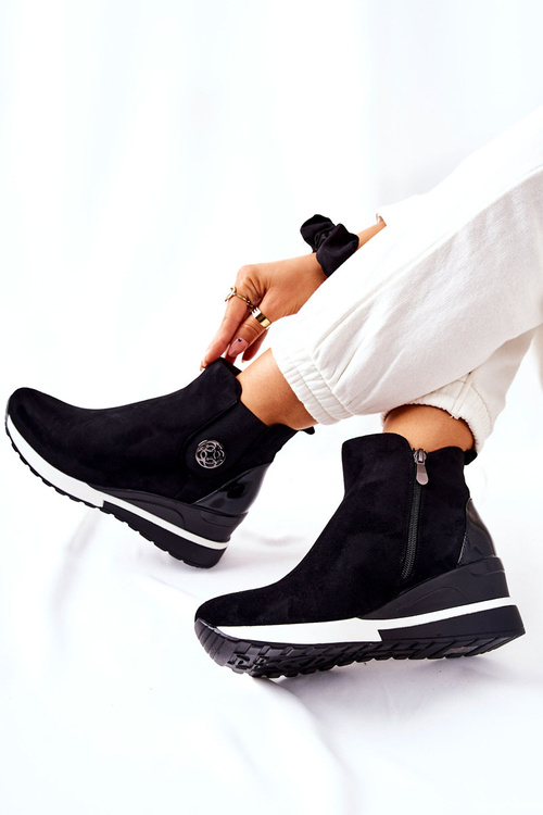 Semišové Boty Na Podpatku Černé Lunelle