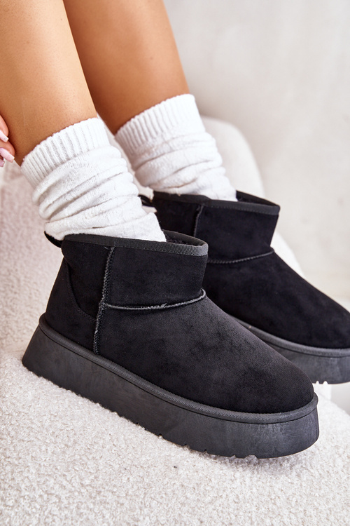 Nízké dámské sněhule na platformě zateplené kožíškem černé Saldren