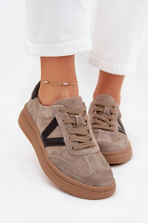 Semišové Dámské Sneakersy Na Platformě Vinceza 79562 Tmavě Béžové