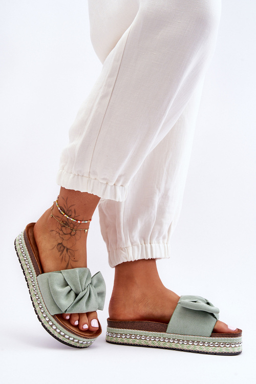 Dámské semišové pantofle s mašlí Green Lauria