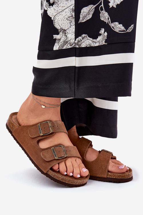 Semišové Dámské Pantofle Se Sponami Big Star RR274A394 Hnědé