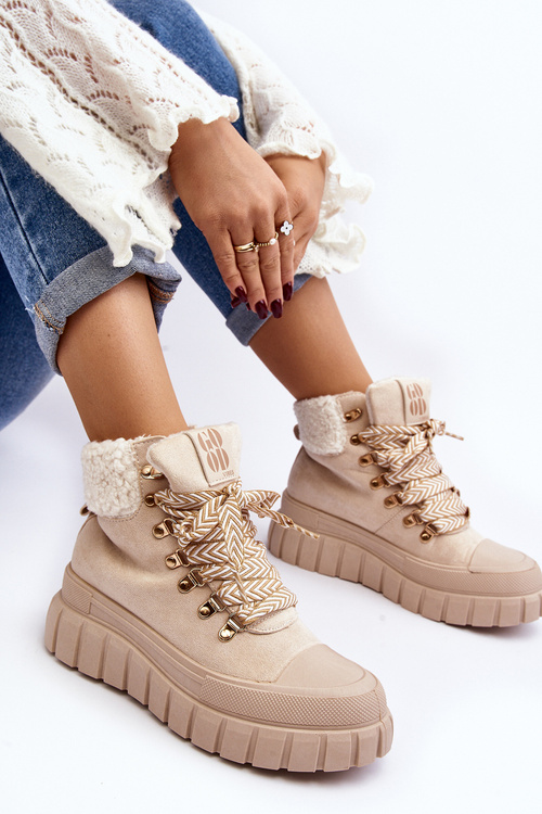 Zateplené boty trapery na tlusté podešvi světle béžové Ralotta