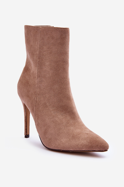 Zamszové Botky Na Szpilce Bežové Eberpia