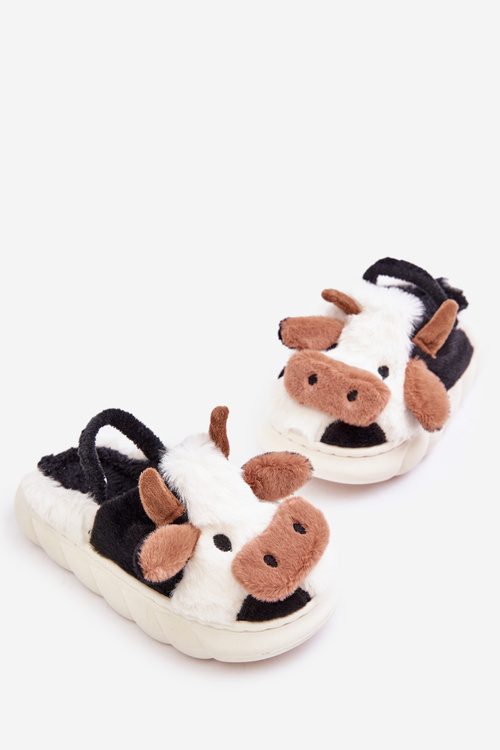 Detské Kožušinové Papuče S Kravským Motívom Biele Tamorrin