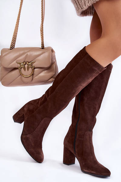 Dámské Kozačky Laura Messi Kožené 1415 Hnědé