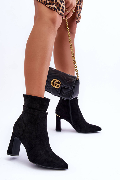 Kožené Botky Na Sloupku Černé Mellamene