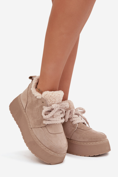 Dámské Sněhule Na Platformě S Beránkovou Fúrou Béžové Luma