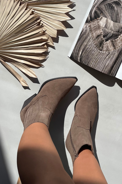 Sametové Kotníkové Boty Cowboy Dámské Na Podpatku Zateplené Khaki Dylira