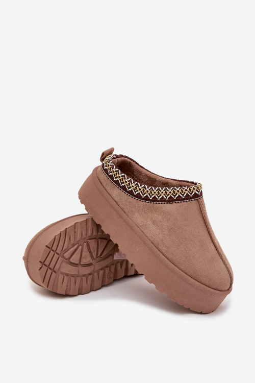 Detské zimné topánky pre mládež s výšivkou na platforme Khaki Jolisse