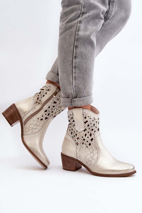 Dámské botky na podpatku krajkové Zazoo 3394/2 Zlaté