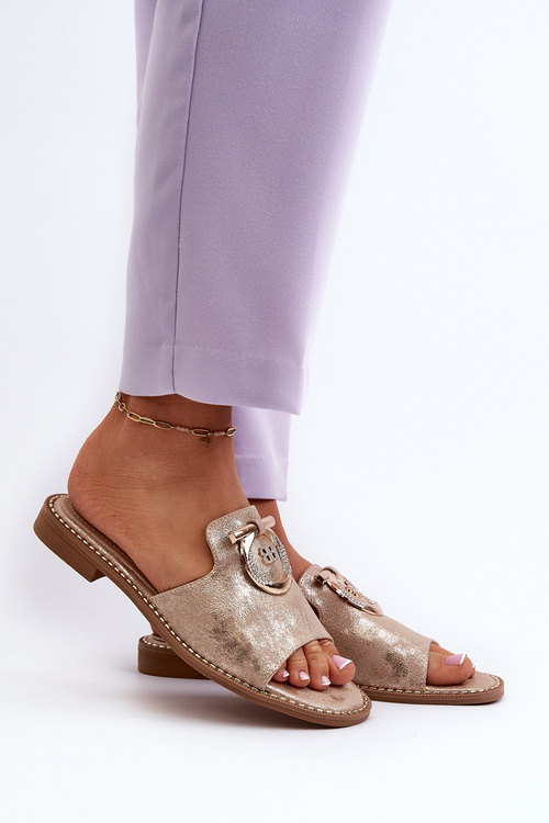 Elegantní Lesklé Dámské Žabky S Ozdobou S.Barski KV27-032 Zlaté