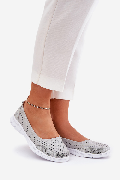 Kožené perforované baleríny Vinceza 95323 šedé