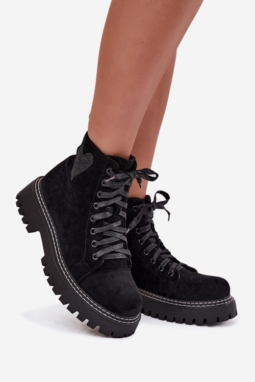 Dámské kotníkové boty s brokátovým srdcem černé Nariri