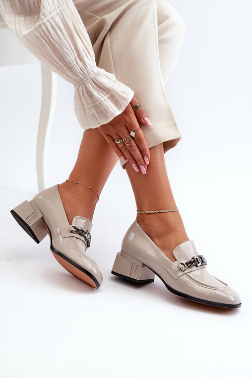 Lakové lodičky na podpatku šedé S.Barski MR38-960