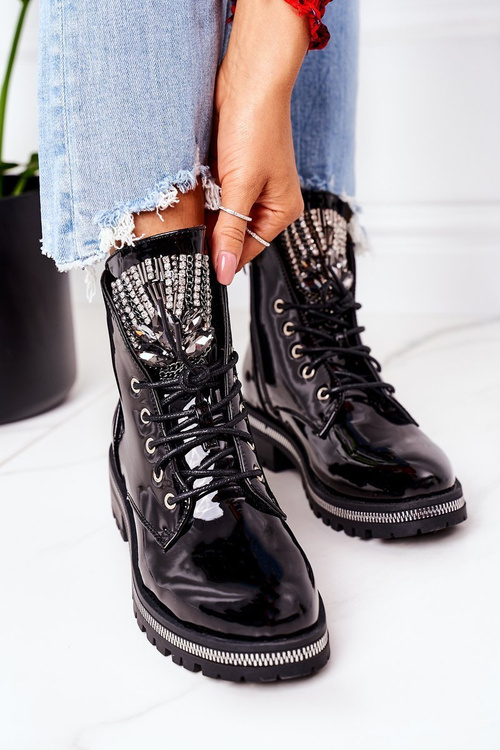 Lakované Teplé Workery Se Zirkony Černé Attention