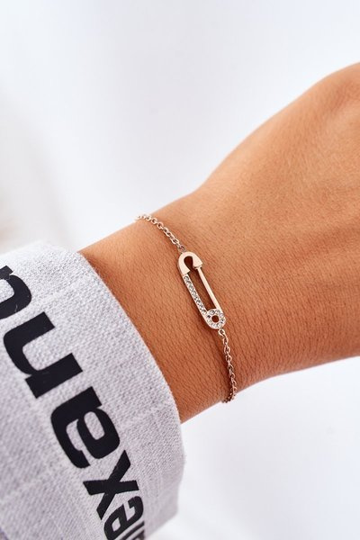 Náramek Se Zavíracím špendlíkem Se Zirkony Růžové Zlato