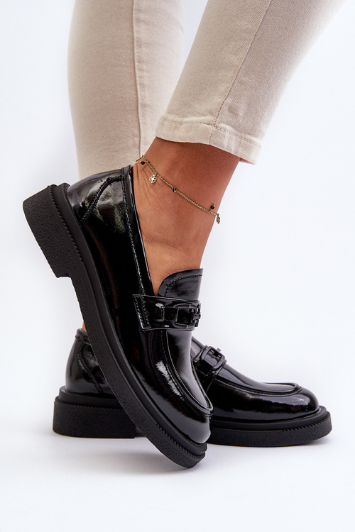 Čierne lakovane dámske kožené mokasíny Keelana