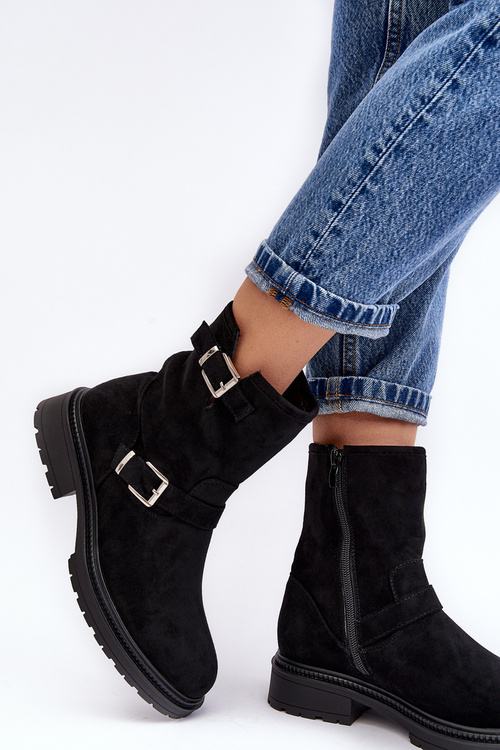 Dámské Boty Na Plochém Podpatku S Kroužky Černé Bliggore