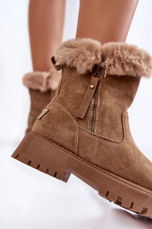 Semišové Boty S Kožešinou Na Zip béžové Rezan