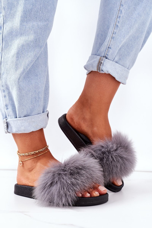 Dámske tmavo šedé papuče s kožušinami Belmondo