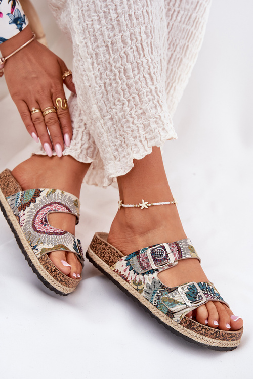 Vzory dámske papuče na korkovej platforme s prackami Lee Cooper LCW-25-35-3483L Viacfarebné