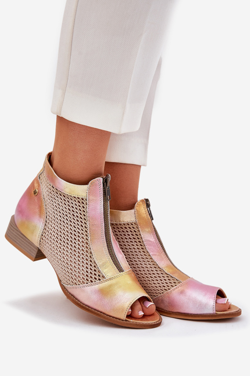 Dámské Kožené Kotníkové Boty Na Plochém Podpatku S Otevřenými Prsty Maciejka Růžovo-Oranžové 06413-15