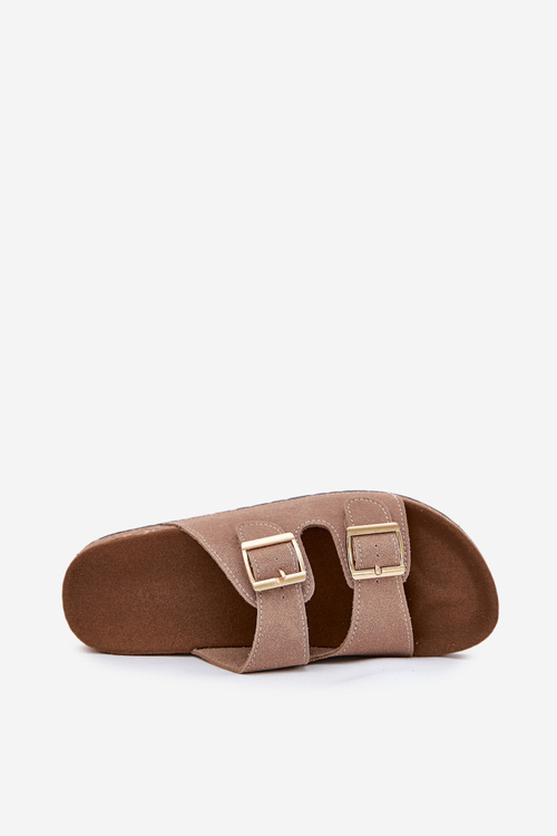 Dámské sandály se zlatými sponami a prošíváním khaki Lunera